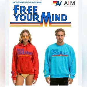 Aviator Nation “Free Your Mind” AIM Youth Mental Health Sweatshirt. Size Medium.